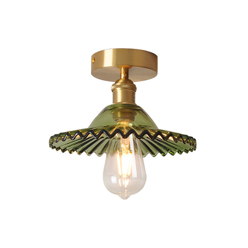 Lotuvia Japanische Vintage Deckenleuchte | Glas & Messing | Lotus Design | Semi-Flush-Mount