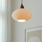 KyotoSphere Japanische Vintage Pendelleuchte | Gefaltete Keramik | Runde Holzkuppel | 1-flammig | Dekoratives Licht
