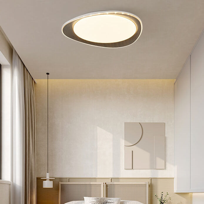 PebbleLuxe Minimalistische LED Deckenleuchte | Holzoptik | Flaches Design | Dimmbare Beleuchtung