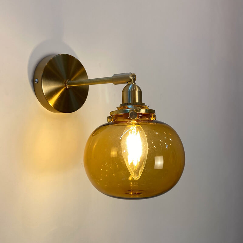 Glasvora Japanische Wandlampe | Runde Kugel aus Glas & Messing | Vintage Design | 1-flammig