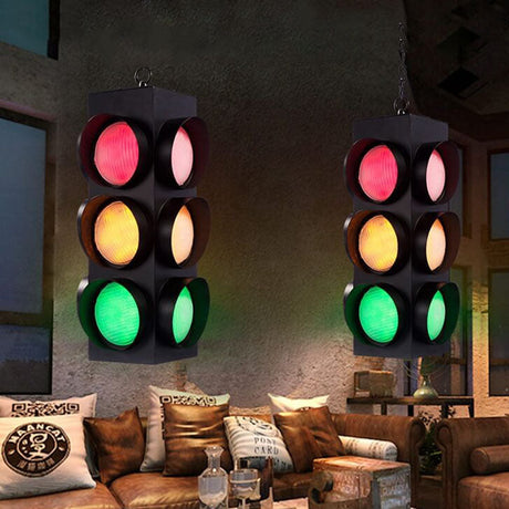 LumoStop Retro Pendelleuchte | Ampel-Design | Eisen & Glas | LED Beleuchtung