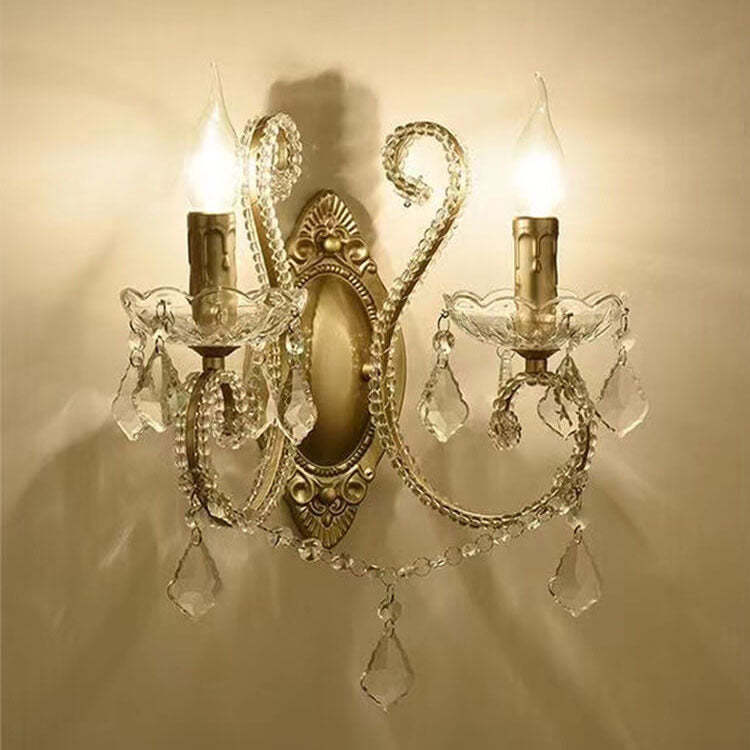 Glorianda Vintage Kristall-Wandlampe | Kerzenhalter-Design | 1-2-flammig | Europäischer Stil