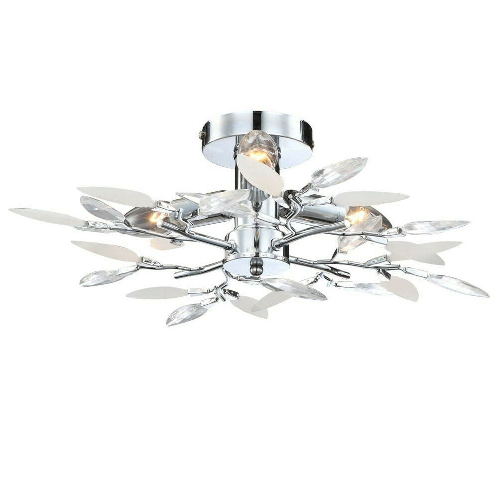 LustroLeaf Crystal Flush Light | Design in Blätter-Optik | 3-Licht-Deckenleuchte | Exklusive Eleganz für Zuhause
