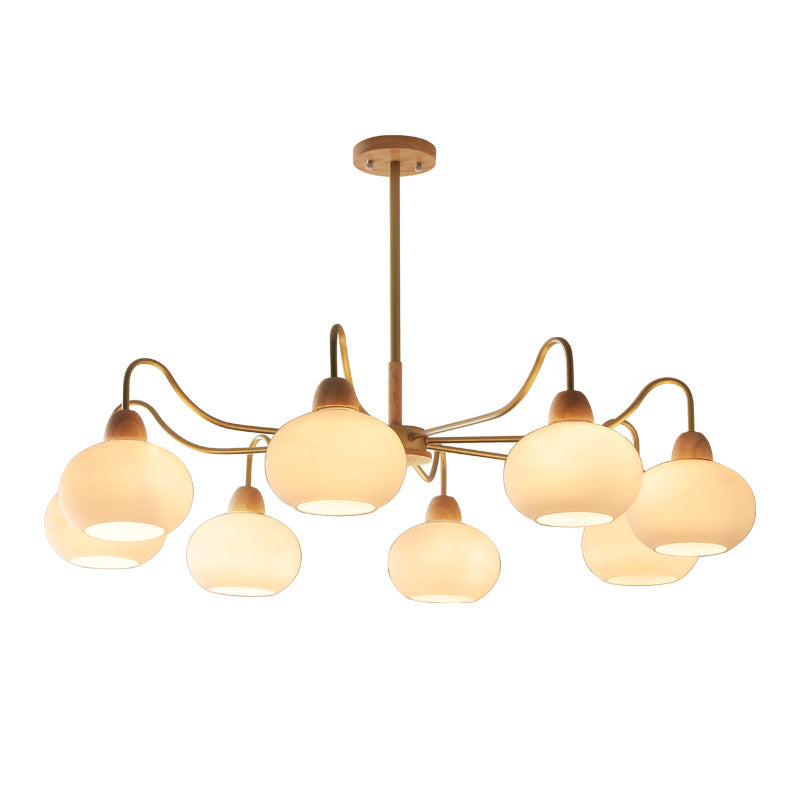 Gloriva Japanischer Kronleuchter | Glas & Holz | 3/6/8-flammig | Minimalistisches Design
