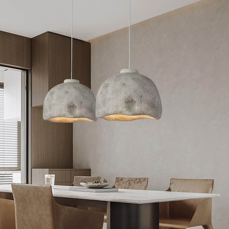 RockLume Pendelleuchte im nordischen Stil | Halbrund mit Steinstruktur | 1 Licht | Perfekt für Esszimmer