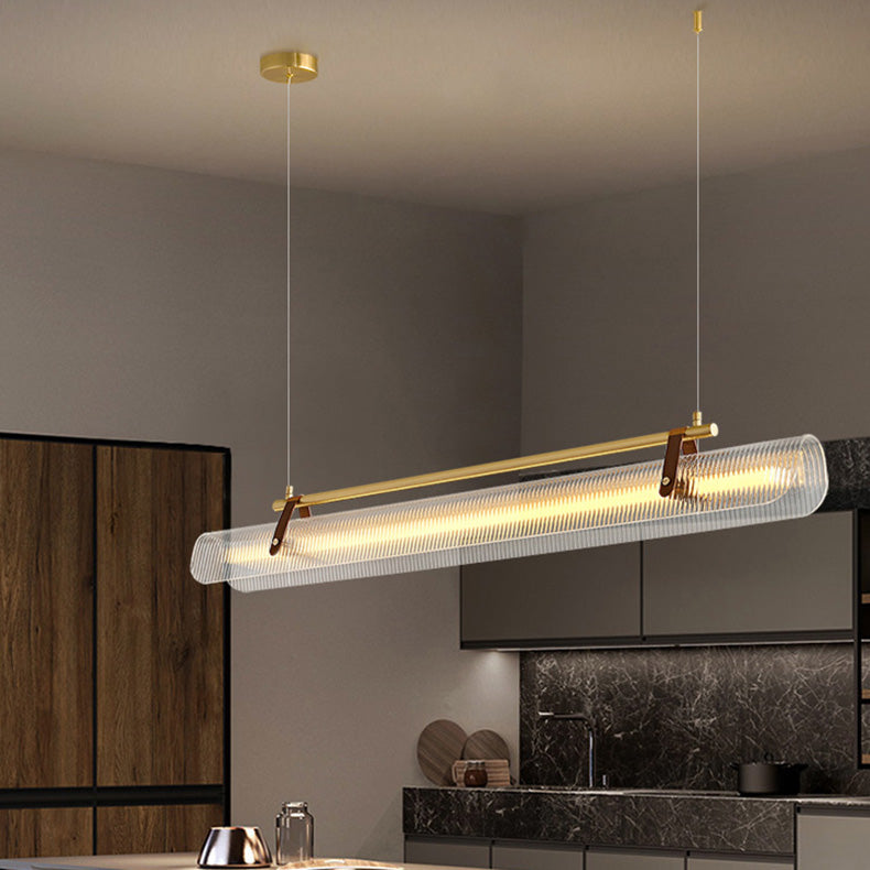 BrightAether ArcLED Pendelleuchte | Minimalistisch | Leder & Acryl | Lineares Design | Dimmbar | Stilvolle Beleuchtung für Essbereiche