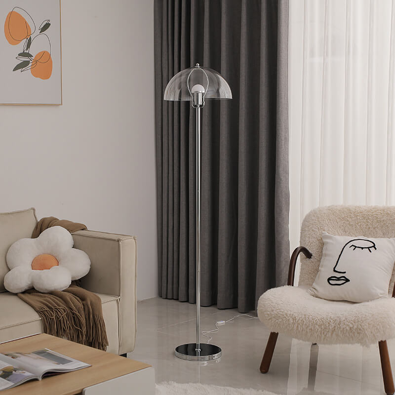 AuroraDome Nordic Vintage Acryl LED Stehlampe | Klarer Kuppelschirm | 3 Lichtfarben | Elegantes Design für Wohnräume