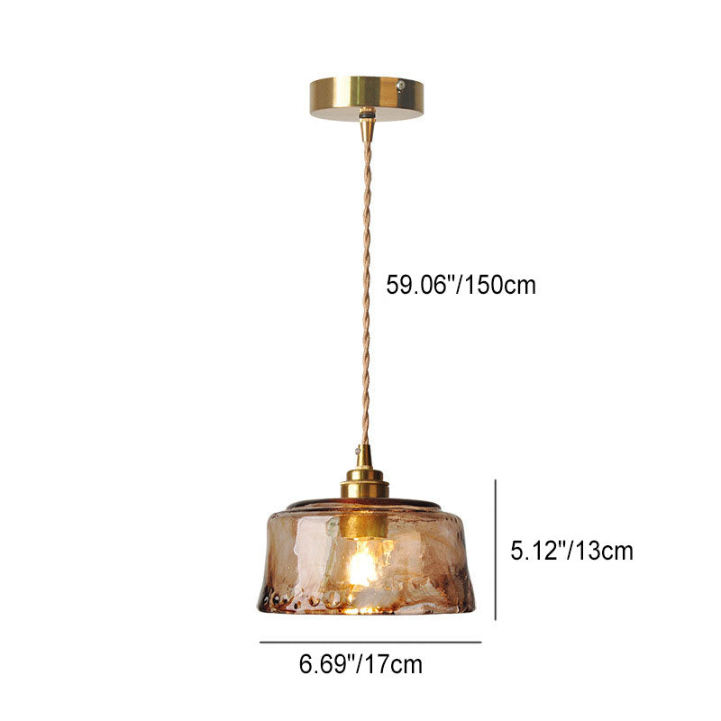 AuroraBrass Drum Pendelleuchte | Vintage-Design | Amberglas & Messing | Hochwertige Innenbeleuchtung