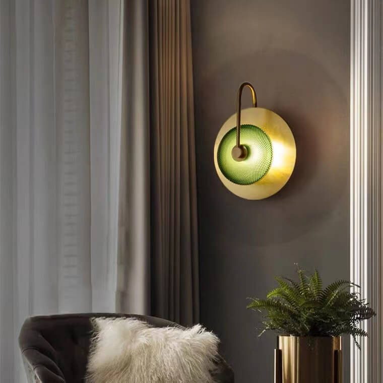 HaloDisc Skandinavische Wandleuchte | Rundes Eisen- und Glasdesign | Minimalistisch | Für Wohnzimmer & Schlafzimmer