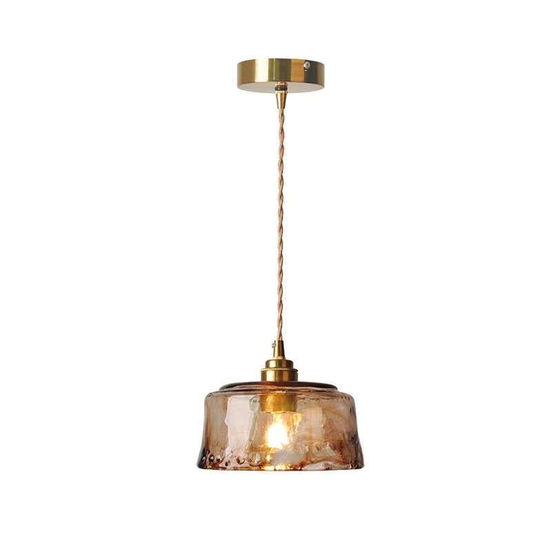 AuroraBrass Drum Pendelleuchte | Vintage-Design | Amberglas & Messing | Hochwertige Innenbeleuchtung