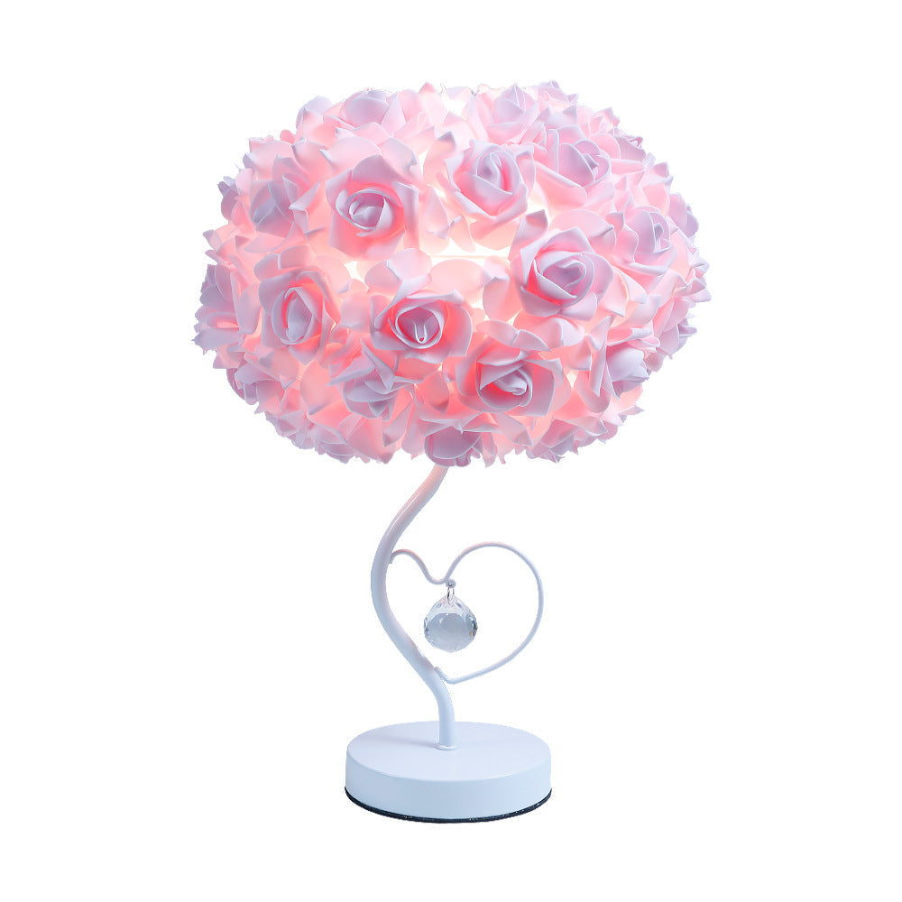 Roseva Art Deco Tischlampe | Stoff-Rosenschirm | Elegante Beleuchtung | Schlafzimmer Dekoration