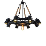 GearLume Retro Industrial Kronleuchter | Eisen-Design | Hanfseil-Lampen | 6/8/10 Leuchten | Vintage Beleuchtung