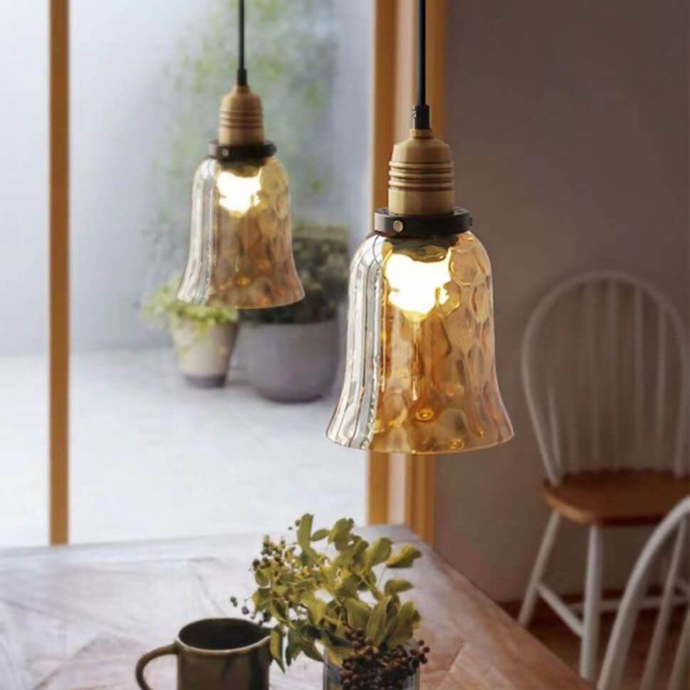 Glazenya Amber Pendelleuchte | Nordic Design | Wassermuster-Glaskuppel | Vintage 1-flammige Hängeleuchte