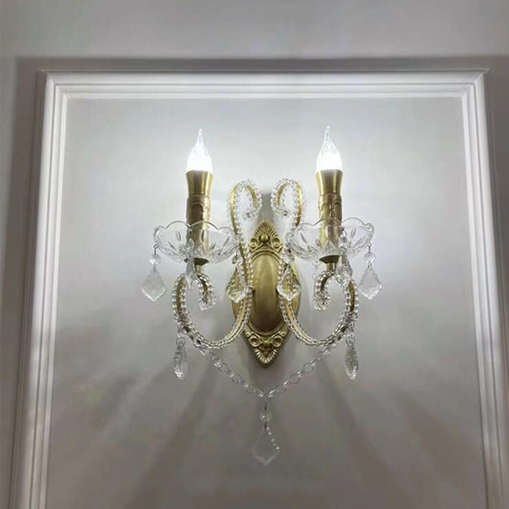 Glorianda Vintage Kristall-Wandlampe | Kerzenhalter-Design | 1-2-flammig | Europäischer Stil