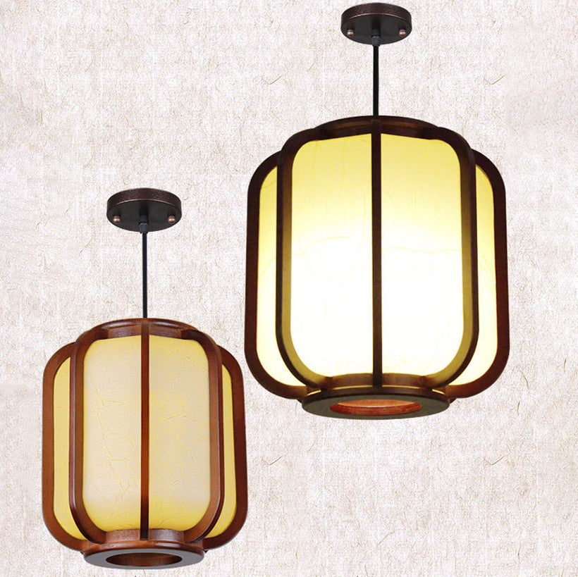 LuxoraChic Modernes Chinesisches Design Pendelleuchte | Faux-Schaffell | Holz-Laterne | LED-Beleuchtung für Zuhause
