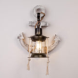 Nautica Vintage Anker Wandleuchte | Industrieller Stil | Solides Holz | Einflammige Lampe | Dekorative Beleuchtung für Zuhause