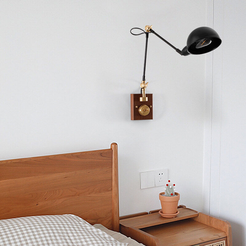 Walvora Vintage Wandlampe | Japanisches Design | Drehbar | Holz & Metall | Wandleuchte für Zuhause