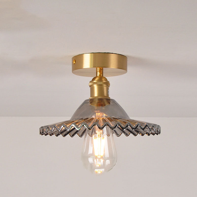 Lotuvia Japanische Vintage Deckenleuchte | Glas & Messing | Lotus Design | Semi-Flush-Mount