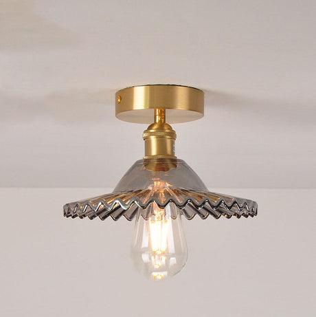 Lotuvia Japanische Vintage Deckenleuchte | Glas & Messing | Lotus Design | Semi-Flush-Mount
