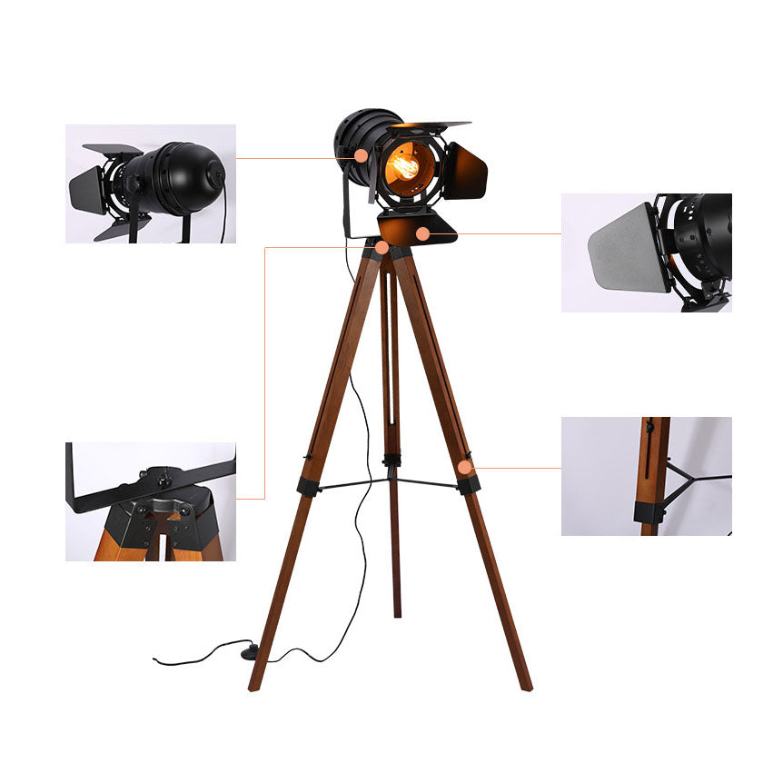 FotoBeam Vintage Stehlampe | Industrial Design | Holz-Stativ & Metall | 1-flammig