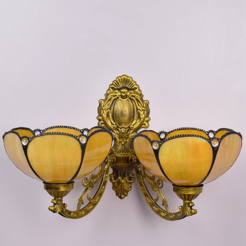 VitraBlume Mediterrane Wandleuchte | Handgefertigtes Buntglas | 2 Lichter | Dekorative Beleuchtung für Wohnzimmer