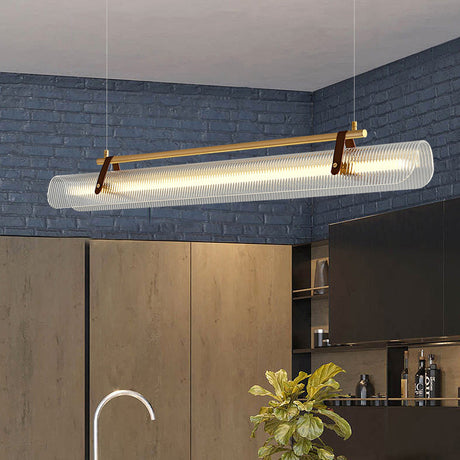 BrightAether ArcLED Pendelleuchte | Minimalistisch | Leder & Acryl | Lineares Design | Dimmbar | Stilvolle Beleuchtung für Essbereiche