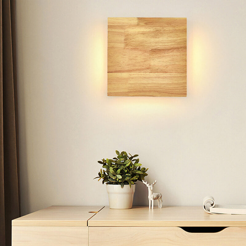WabiLight Japanische Wabi-Sabi Holz-LED Wandlampe | Rechteckig oder Quadratisch | Warmes Ambiente