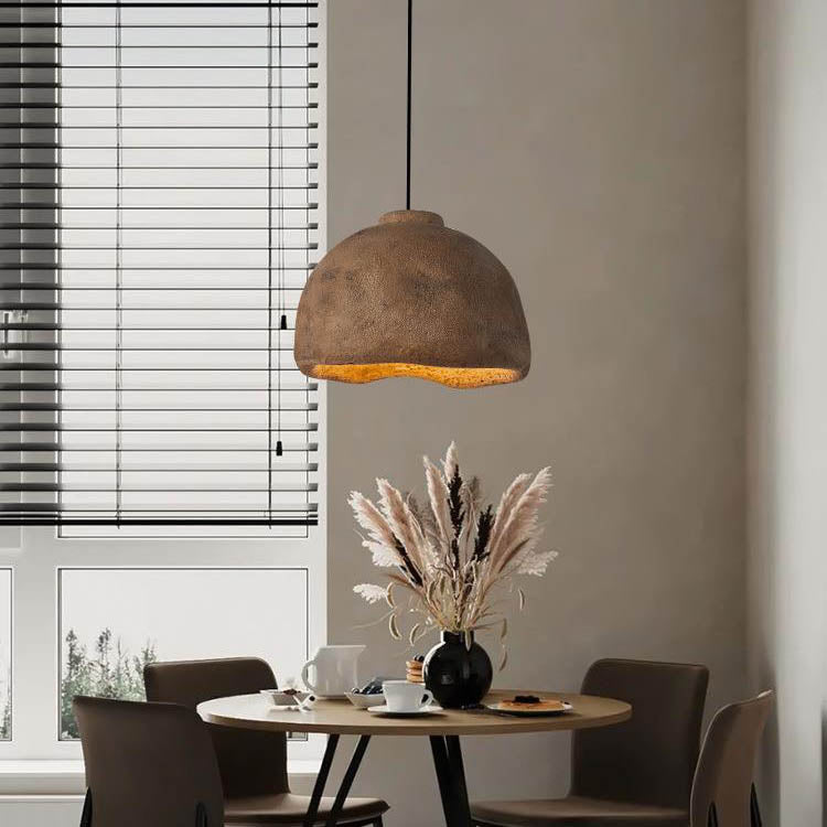 RockLume Pendelleuchte im nordischen Stil | Halbrund mit Steinstruktur | 1 Licht | Perfekt für Esszimmer