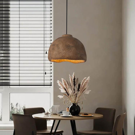 RockLume Pendelleuchte im nordischen Stil | Halbrund mit Steinstruktur | 1 Licht | Perfekt für Esszimmer