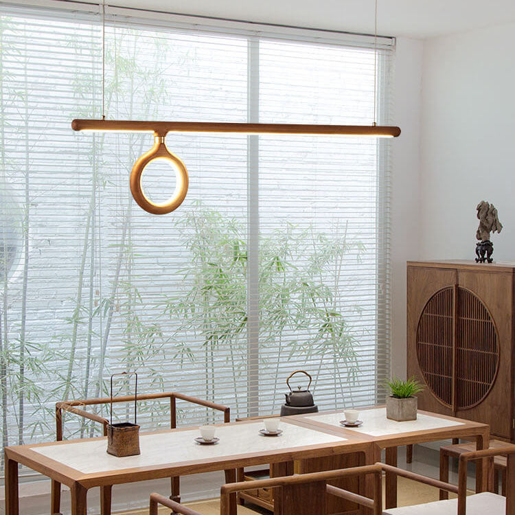 KuroLume LED Holzleuchter | Japanisches Design | Moderner Holzstreifen-Kronleuchter | Warmweiß & Kaltweiß