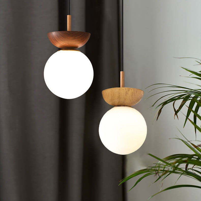 LumiHaus Deckenleuchte Holz | Japanisch-Nordisches Design | Glas Kugel | Warmes Stimmungslicht