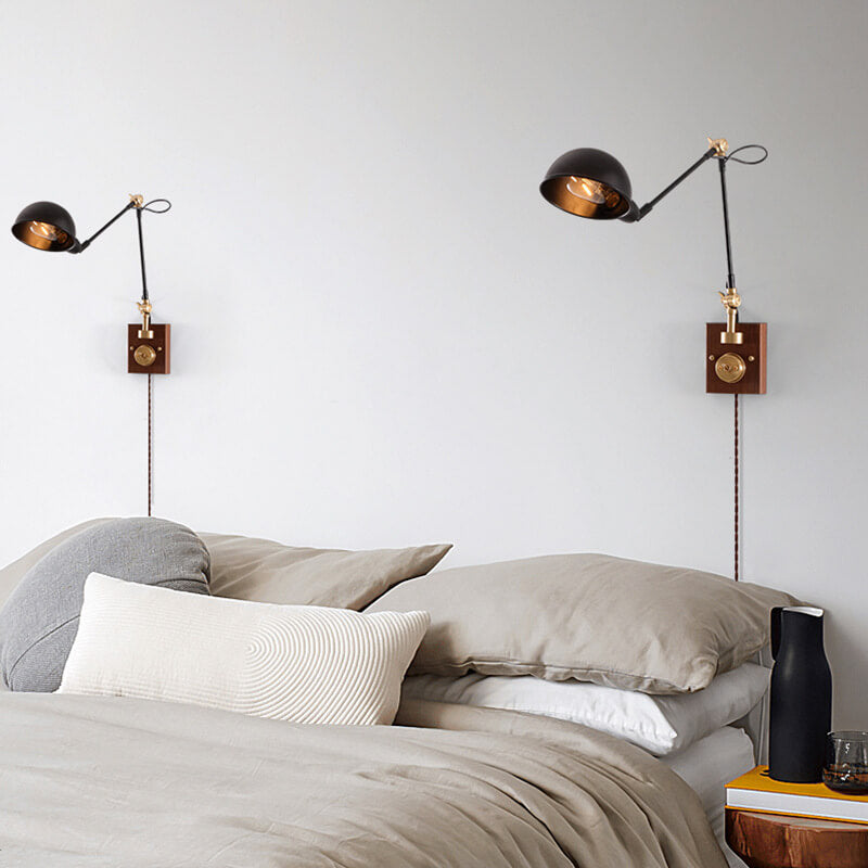 Walvora Vintage Wandlampe | Japanisches Design | Drehbar | Holz & Metall | Wandleuchte für Zuhause