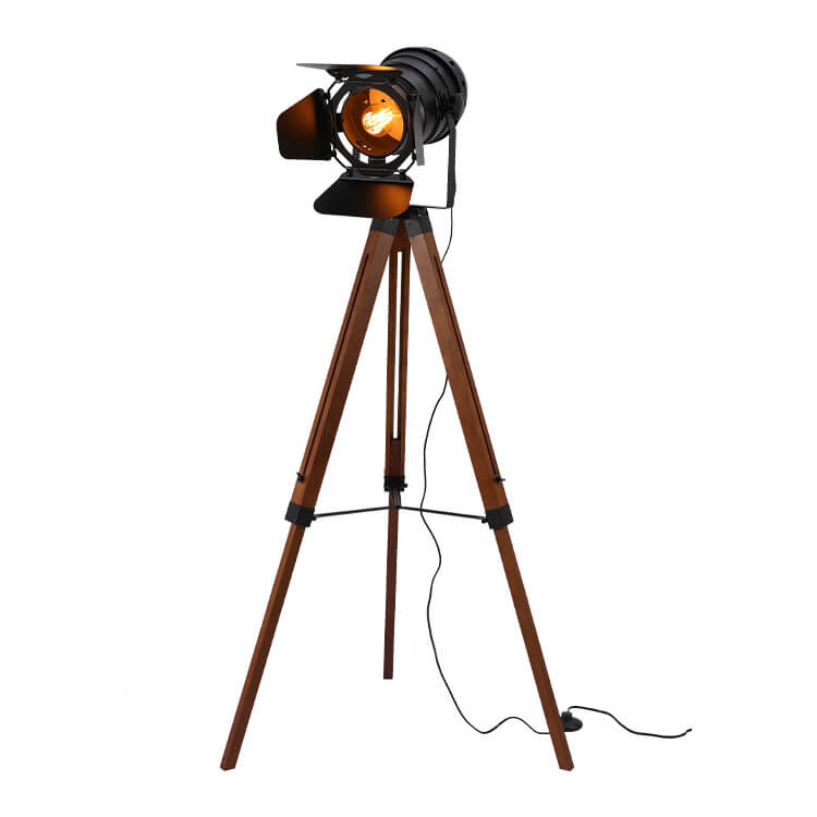 FotoBeam Vintage Stehlampe | Industrial Design | Holz-Stativ & Metall | 1-flammig