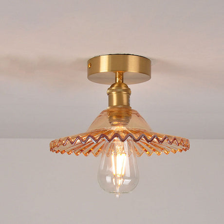 Lotuvia Japanische Vintage Deckenleuchte | Glas & Messing | Lotus Design | Semi-Flush-Mount
