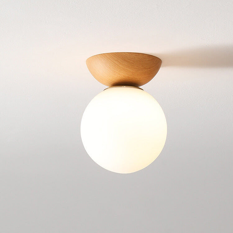 LumaFlair ZenGlow Japanischer Minimalismus LED Deckenleuchte | Holzoptik | Glasdesign | Runde Form | Flush Mount | Stilvolle Beleuchtung