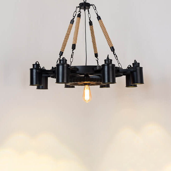 GearLume Retro Industrial Kronleuchter | Eisen-Design | Hanfseil-Lampen | 6/8/10 Leuchten | Vintage Beleuchtung