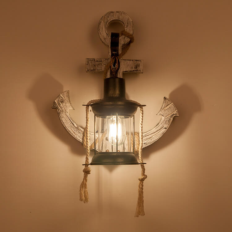 Nautica Vintage Anker Wandleuchte | Industrieller Stil | Solides Holz | Einflammige Lampe | Dekorative Beleuchtung für Zuhause