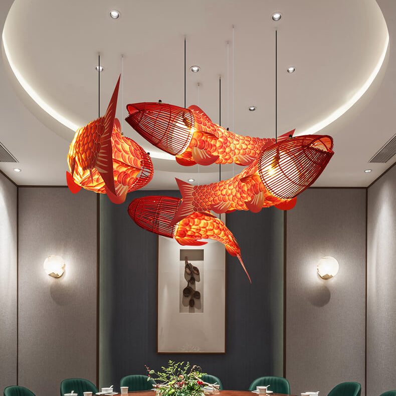 KoiLuxe Chandelier | Traditionelles chinesisches Design | Iron & PVC | Esszimmerbeleuchtung