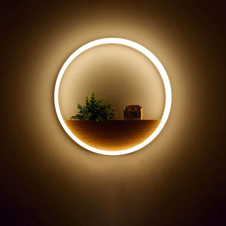Lumoshelf LED Wandleuchte | Massivholz mit Ablage | Runde Wandlampe | Warm- & Weißlicht