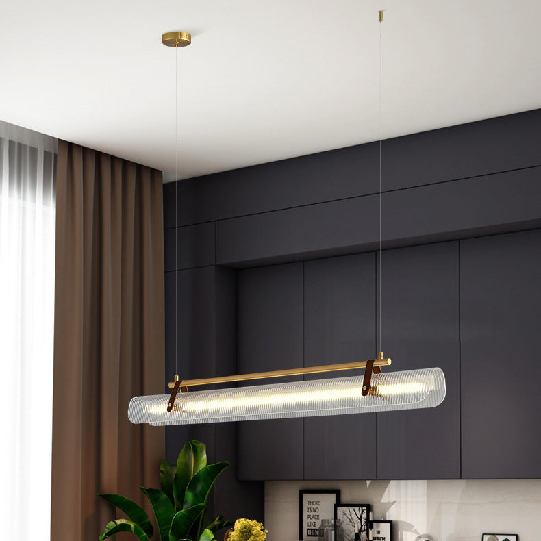 BrightAether ArcLED Pendelleuchte | Minimalistisch | Leder & Acryl | Lineares Design | Dimmbar | Stilvolle Beleuchtung für Essbereiche