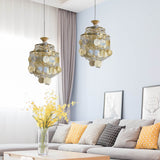 Glorielle Pendelleuchte | Goldenes Muscheldesign | Kristall-Perlen | Runde 1-flammige Beleuchtung für Wohnzimmer
