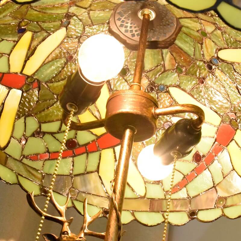 LustraVine Tiffany Tischlampe | Vintage Stil | Buntglas Libelle | 2-Licht Dekoleuchte