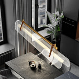 BrightAether ArcLED Pendelleuchte | Minimalistisch | Leder & Acryl | Lineares Design | Dimmbar | Stilvolle Beleuchtung für Essbereiche