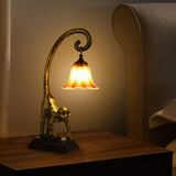 MonkeyLume Vintage Tischlampe | Kreatives Harz-Design | Kegelförmiger Glasschirm | 1-Licht Deko Lampe