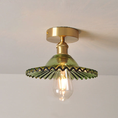 Lotuvia Japanische Vintage Deckenleuchte | Glas & Messing | Lotus Design | Semi-Flush-Mount