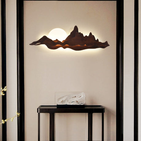 LunaPeak Moderne LED Wandlampe | Bergform Holz-Acryl Design | Wohnzimmer Beleuchtung