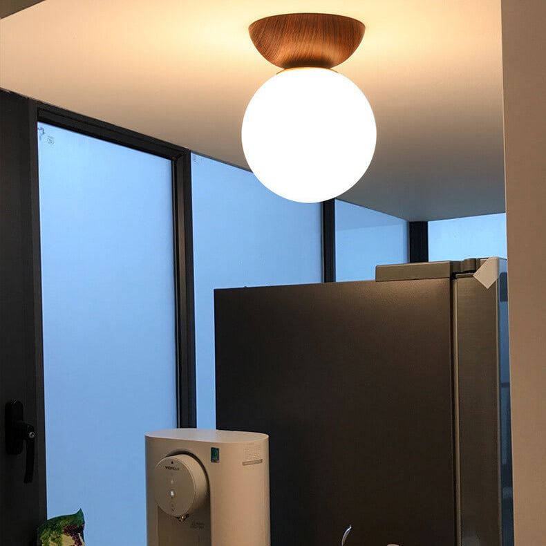 LumiHaus Deckenleuchte Holz | Japanisch-Nordisches Design | Glas Kugel | Warmes Stimmungslicht