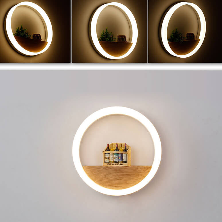 Lumoshelf LED Wandleuchte | Massivholz mit Ablage | Runde Wandlampe | Warm- & Weißlicht