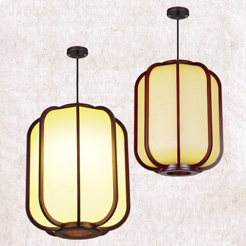 LuxoraChic Modernes Chinesisches Design Pendelleuchte | Faux-Schaffell | Holz-Laterne | LED-Beleuchtung für Zuhause