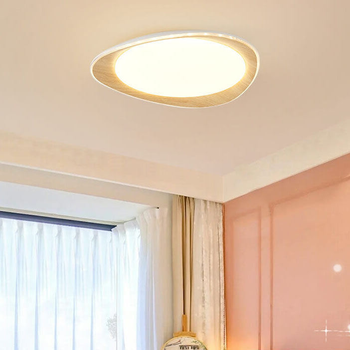 PebbleLuxe Minimalistische LED Deckenleuchte | Holzoptik | Flaches Design | Dimmbare Beleuchtung